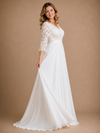 ChicSew Classy V-Neck Lace Chiffon 3/4 Sleeves A-Line Floor-Length Wedding Dress
