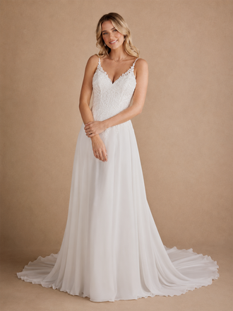 ChicSew Classy Spaghetti Straps Sleeveless Lace Chiffon A-Line Maxi Long Wedding Dress