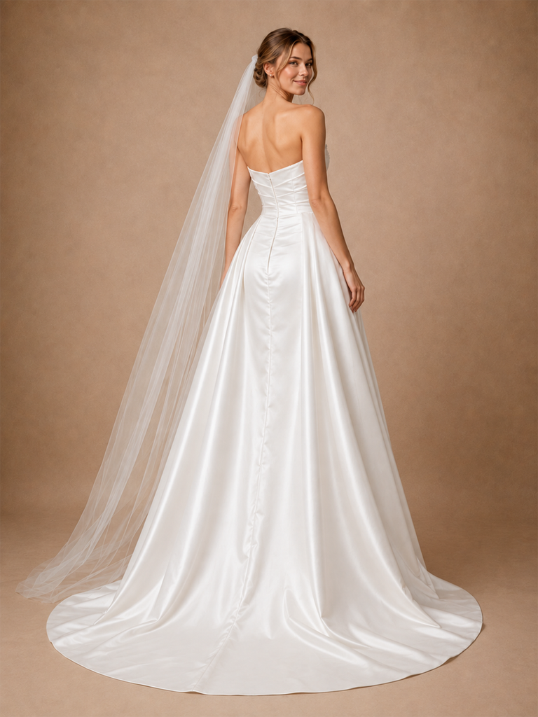 ChicSew Unique Sweetheart Beading Ruching Satin Mermaid Wedding Dresses With Overskirt