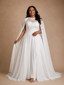 ChicSew Modern Illusion Long Cape Sleeves A-Line Lace Appliques Chiffon Maxi Wedding Dress
