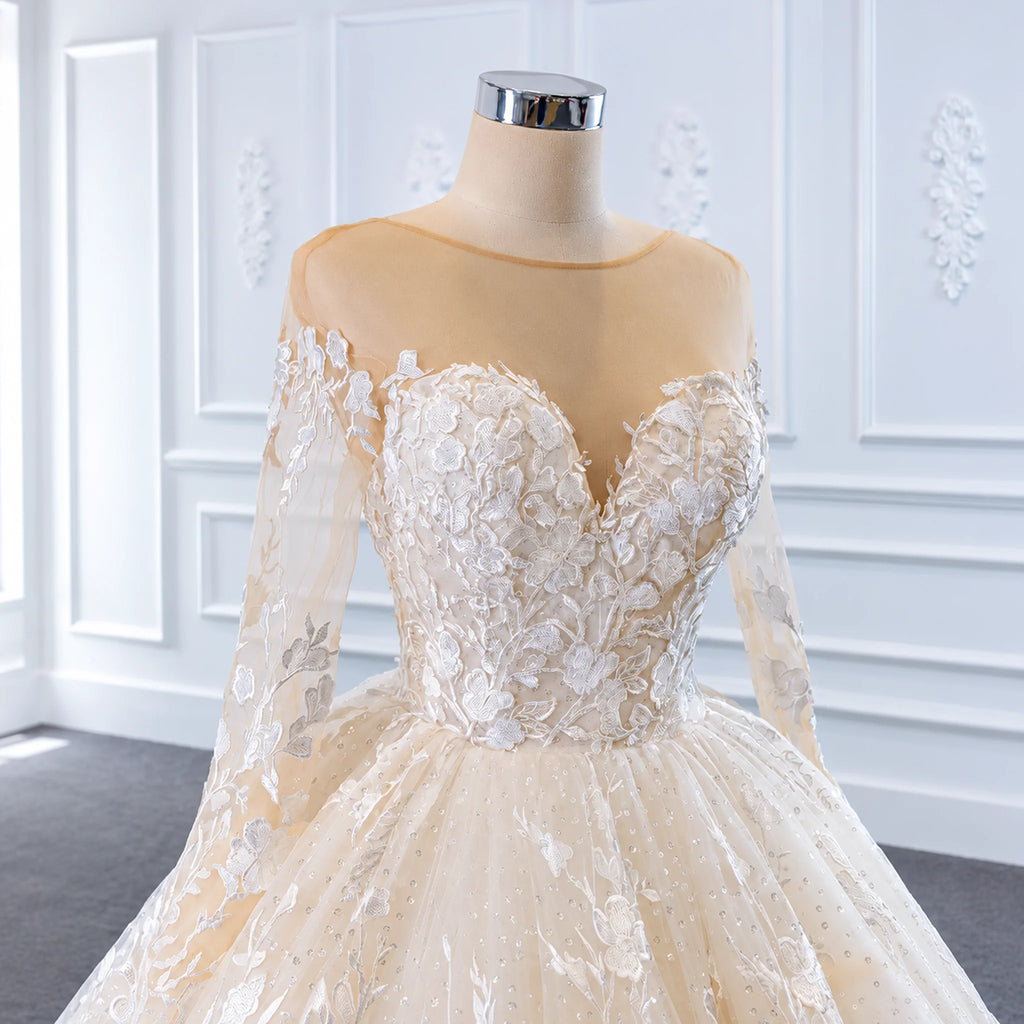 ChicSew Luxurious Illusion Long Sleeves Ball Gown Wedding Dress