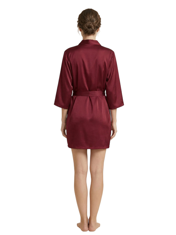 Women's V-Neck Trim Bride Bridesmaid Robes Silk Like Bridal Party Robes for Wedding Robes