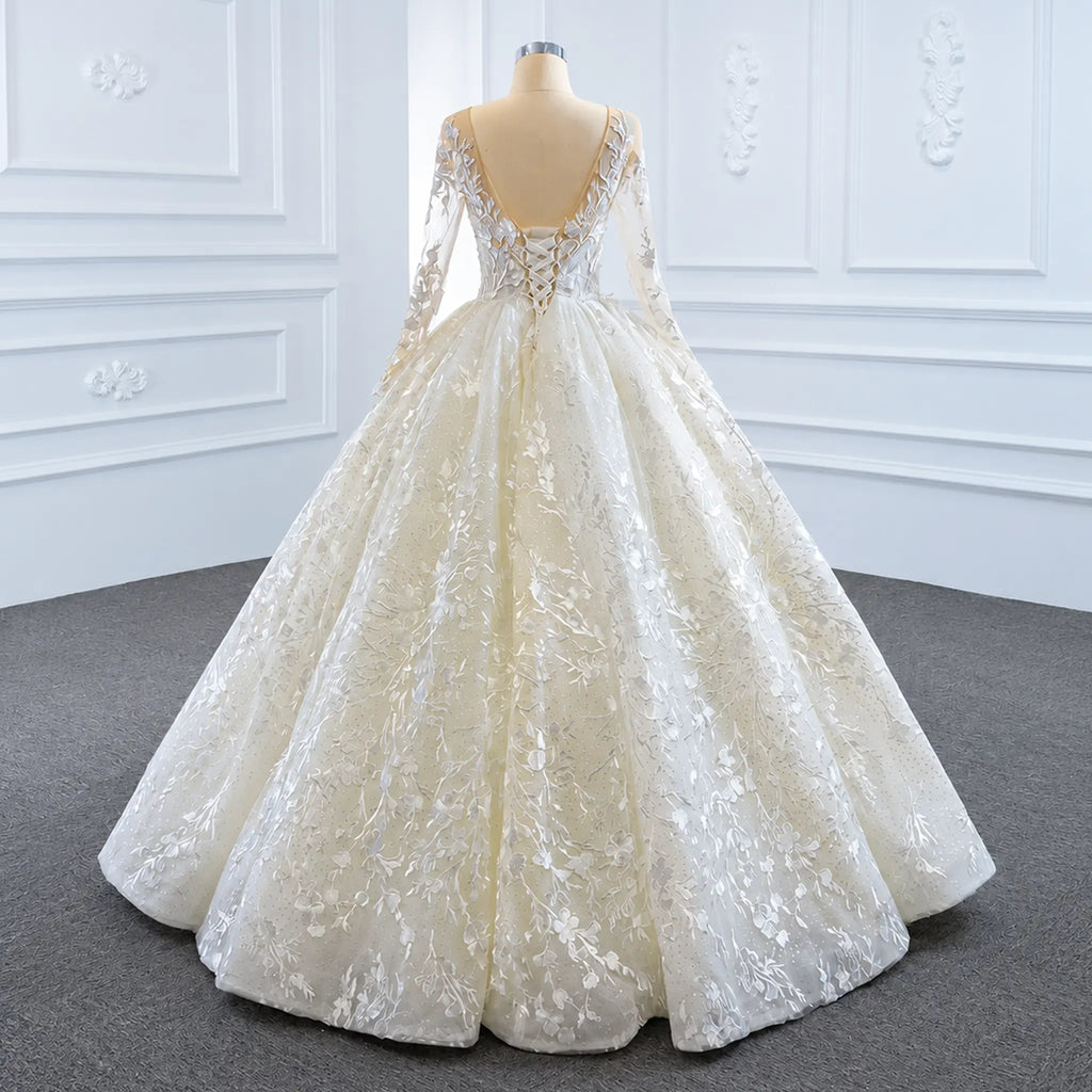 ChicSew Luxurious Illusion Long Sleeves Ball Gown Wedding Dress