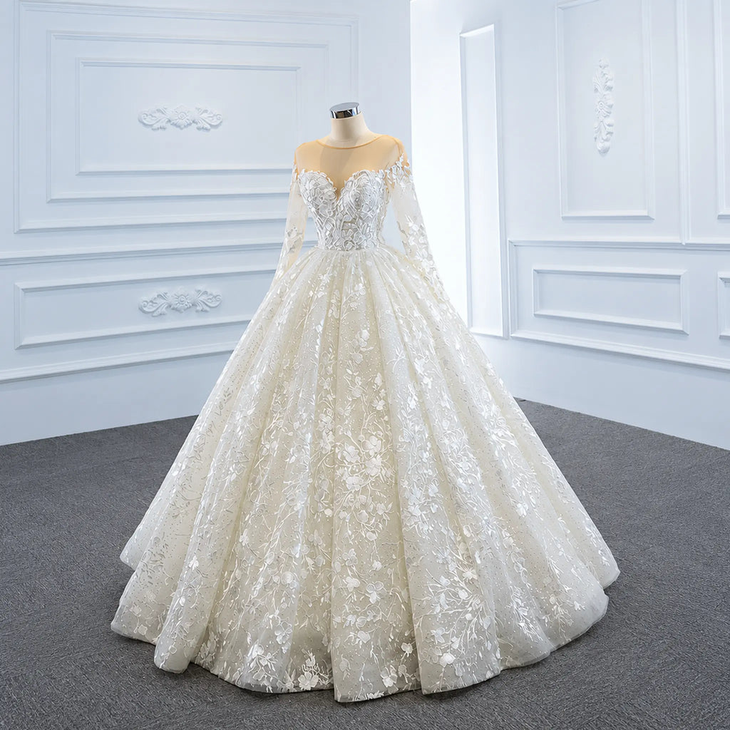 ChicSew Luxurious Illusion Long Sleeves Ball Gown Wedding Dress