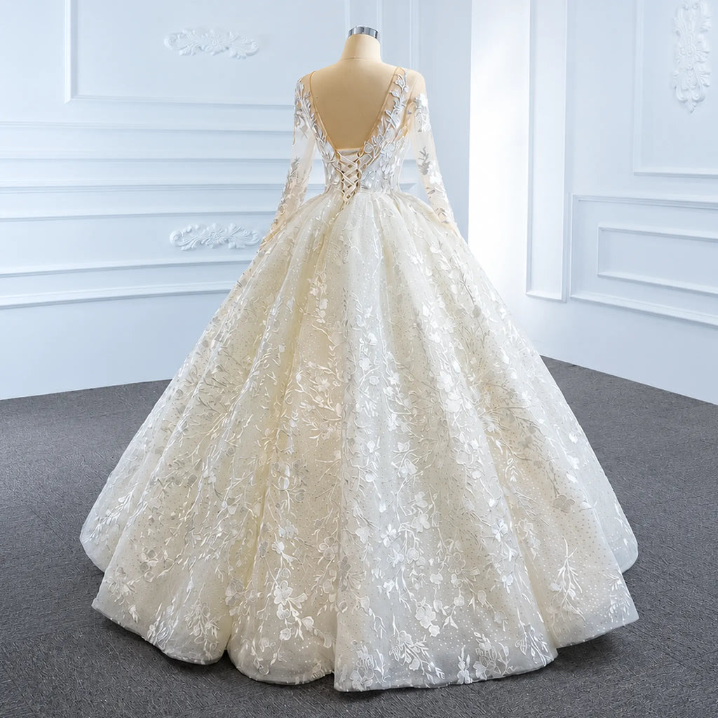 ChicSew Luxurious Illusion Long Sleeves Ball Gown Wedding Dress