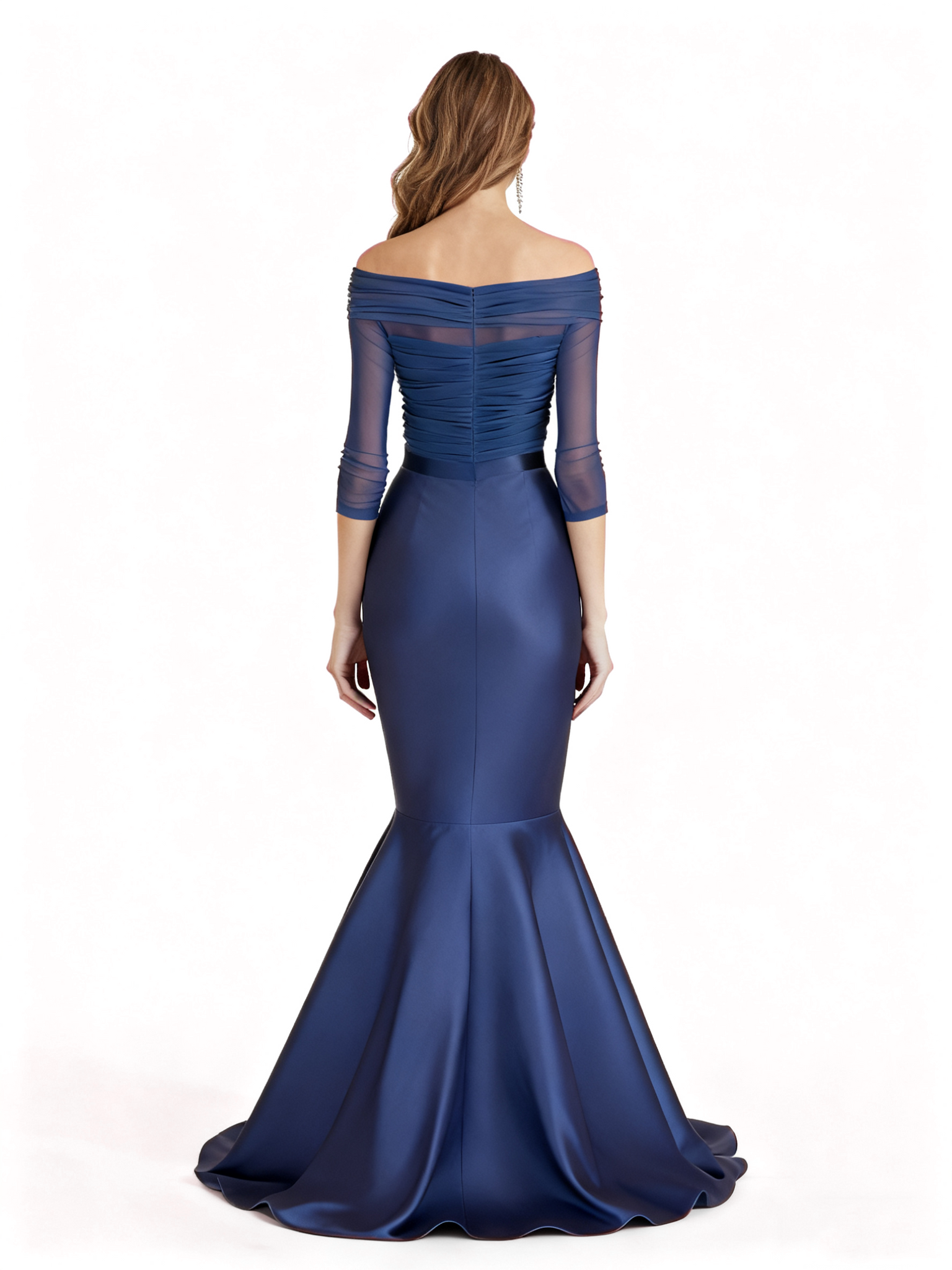 Elegant Off The Shoulder Long Sleeves Satin Mermaid Long Mum Dresses For Wedding