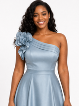 ChicSew Elegant One Shoulder Soft Satin A-Line Floor-Length Bridesmaid Dresses With Flower