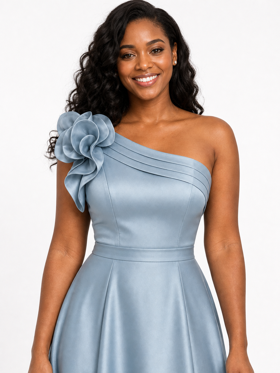 ChicSew Elegant One Shoulder Soft Satin A-Line Floor-Length Bridesmaid Dresses With Flower