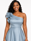 ChicSew Elegant One Shoulder Soft Satin A-Line Floor-Length Bridesmaid Dresses With Flower