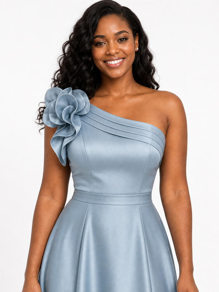 ChicSew Elegant One Shoulder Soft Satin A-Line Floor-Length Bridesmaid Dresses With Flower