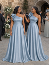 ChicSew Elegant One Shoulder Soft Satin A-Line Floor-Length Bridesmaid Dresses With Flower