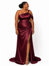 ChicSew Fancy One Shoulder Mermaid Side Slit Ruched Soft Satin Long Bridesmaid Dresses