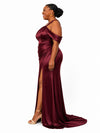 ChicSew Fancy One Shoulder Mermaid Side Slit Ruched Soft Satin Long Bridesmaid Dresses