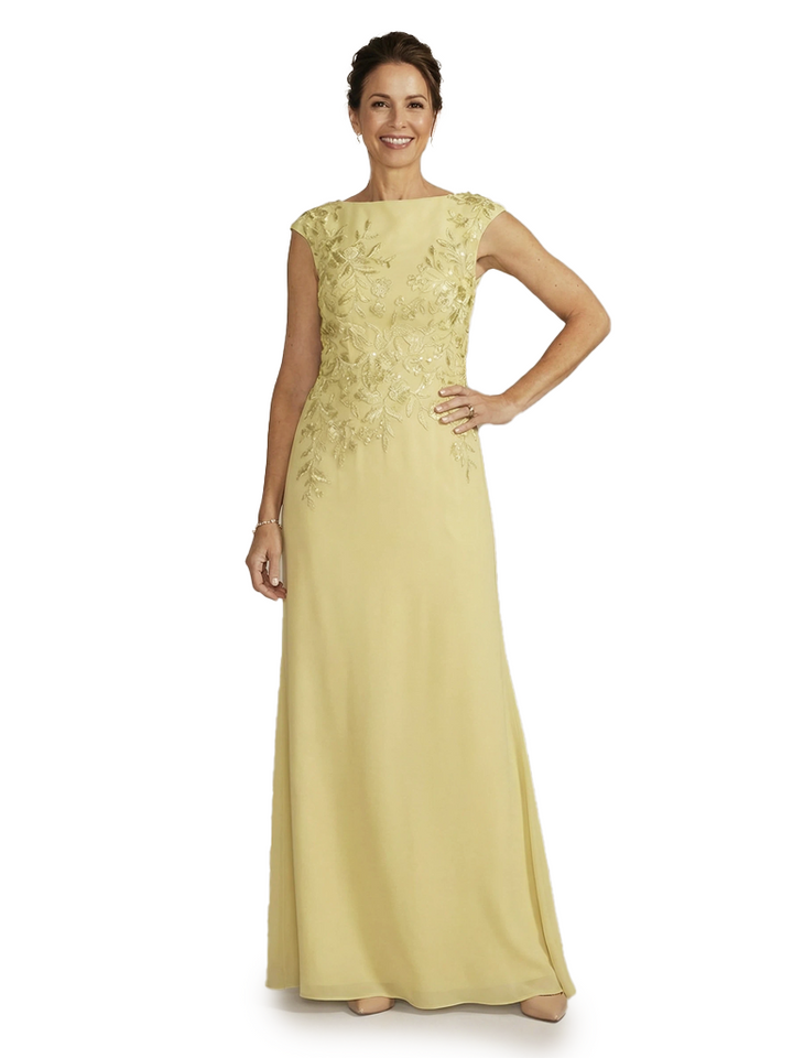 Chicsew Boat Neck Cap Sleeves Chiffon Sheath Mother Of The Bride Dresses With Applique