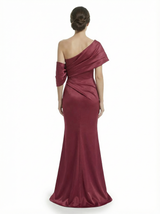 Chicsew Elegant Asymmetrical Straps Ruched Satin Mermaid Formal Mother Of The Groom Maxi Dresses