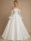 ChicSew Fancy Elegant Strapless 3/4 Sleeves A-Line Satin Maxi Wedding Dress