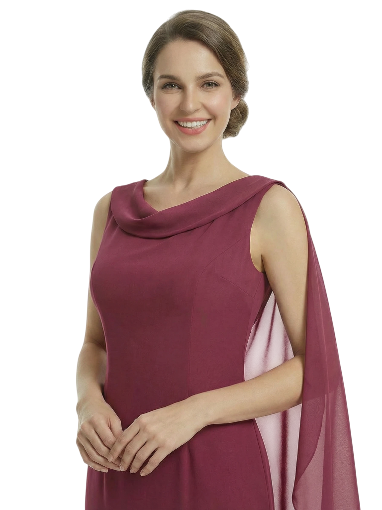 Chicsew Mother of The Groom Dresses Sleeveless Cowl Chiffon Capelet Midi Dress Formal Bridal Party Attire