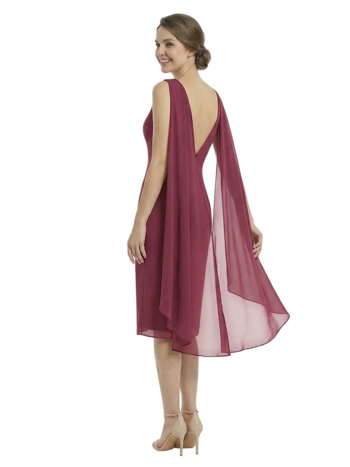 Chicsew Mother of The Groom Dresses Sleeveless Cowl Chiffon Capelet Midi Dress Formal Bridal Party Attire