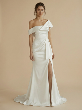 Mermaid Side Slit Asymmetrical Maxi Long Satin Wedding Dresses Online