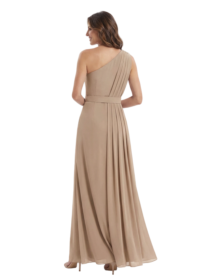 Modern One Shoulder Satin Mother of The Groom Dress Maxi Sheath Gown with Belt