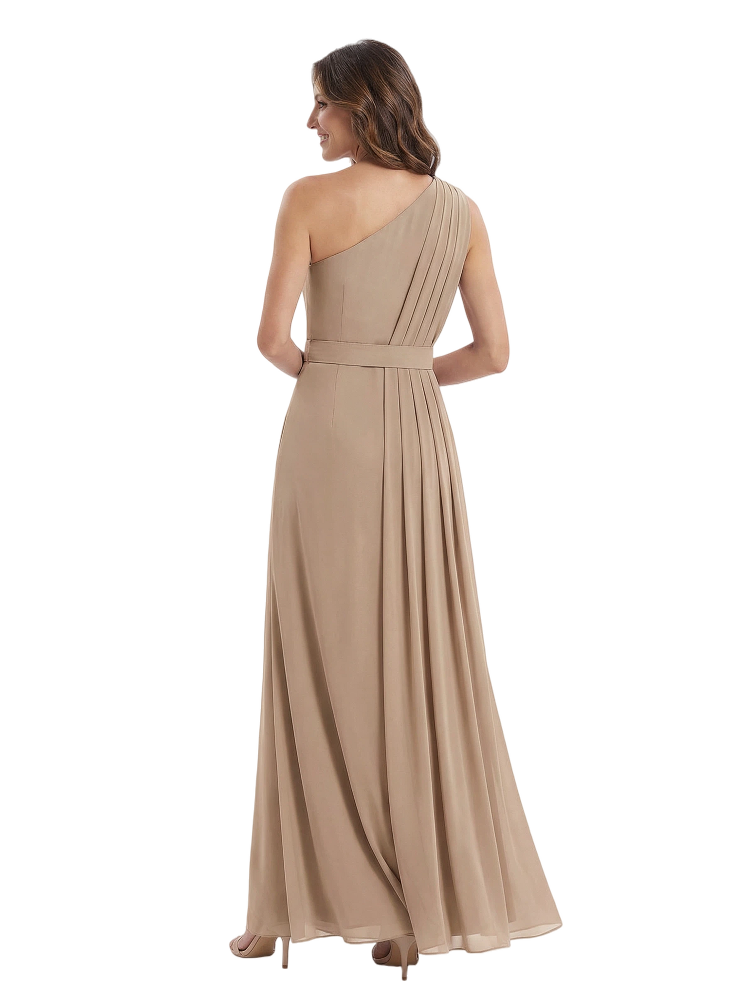 Modern One Shoulder Satin Mother of The Groom Dress Maxi Sheath Gown with Belt