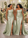 ChicSew Sexy Strapless Ruched Side Slit Soft Satin Mermaid Floor-Length Bridesmaid Dresses