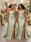 ChicSew Sexy Strapless Ruched Side Slit Soft Satin Mermaid Floor-Length Bridesmaid Dresses