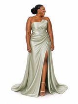 ChicSew Sexy Strapless Ruched Side Slit Soft Satin Mermaid Floor-Length Bridesmaid Dresses