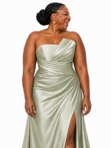 ChicSew Sexy Strapless Ruched Side Slit Soft Satin Mermaid Floor-Length Bridesmaid Dresses