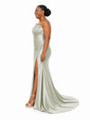 ChicSew Sexy Strapless Ruched Side Slit Soft Satin Mermaid Floor-Length Bridesmaid Dresses