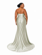 ChicSew Sexy Strapless Ruched Side Slit Soft Satin Mermaid Floor-Length Bridesmaid Dresses
