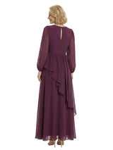Chicsew Gorgeous V-neck Lantern Sleeves Side Slit Ruffles Chiffon Mother of The Bride Gown