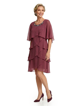 Chicsew Classy Multi-layer ruffles Knee-Length A-Line Chiffon Mother of The Bride Dress