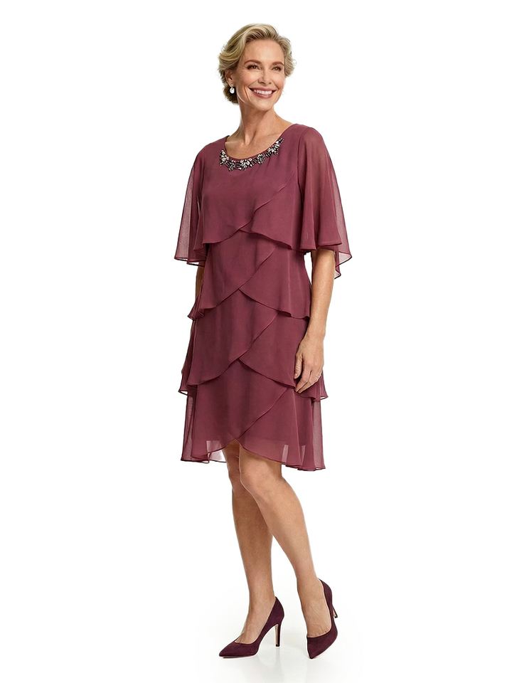 Chicsew Classy Multi-layer ruffles Knee-Length A-Line Chiffon Mother of The Bride Dress