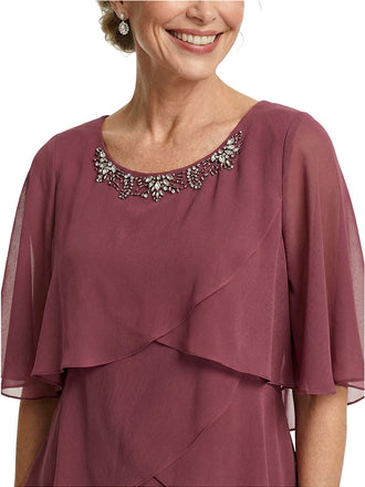 Chicsew Classy Multi-layer ruffles Knee-Length A-Line Chiffon Mother of The Bride Dress