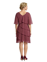 Chicsew Classy Multi-layer ruffles Knee-Length A-Line Chiffon Mother of The Bride Dress