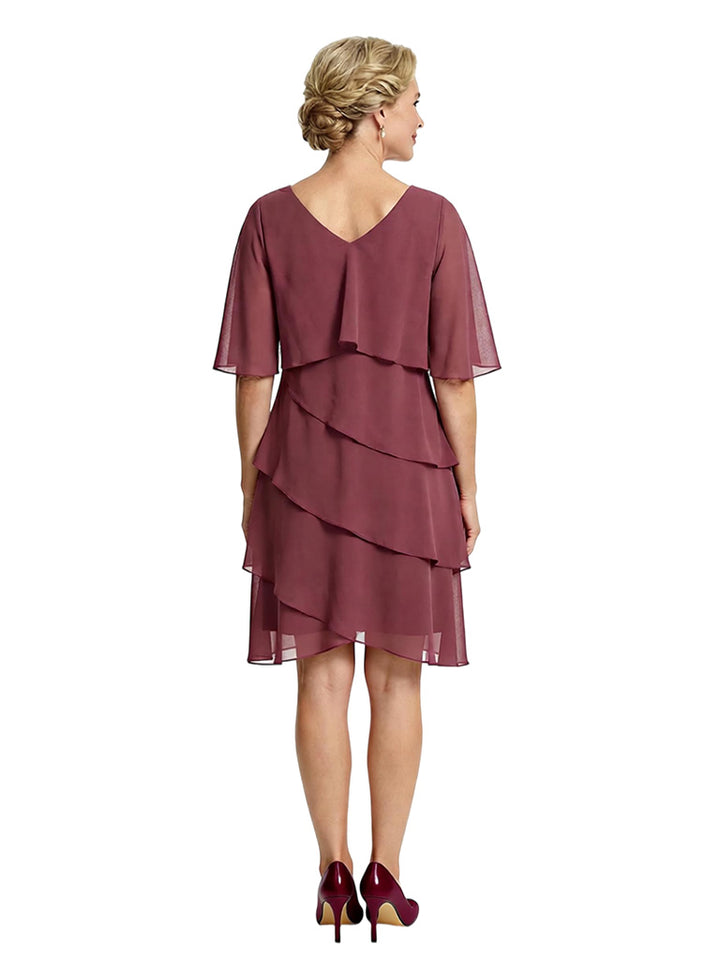 Chicsew Classy Multi-layer ruffles Knee-Length A-Line Chiffon Mother of The Bride Dress