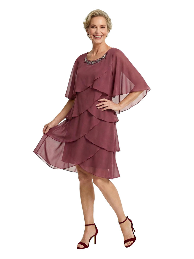 Chicsew Classy Multi-layer ruffles Knee-Length A-Line Chiffon Mother of The Bride Dress