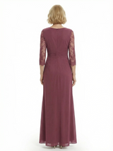 Chicsew Timeless Lace Long Sleeves Sheath Chiffon Gown Ruched Mother Of The Groom Dress Floor Length