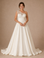 ChicSew Romantic Asymmetric One Shoulder Lace Appliques Satin A-Line Maxi Wedding Dress
