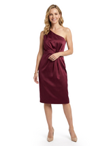 Chicsew Modern One Shoulder Ruched Knee-Length Sheath Satin Mother of The Bride Dress