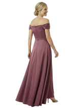 Chicsew Off The Shoulder Ruched Satin Mother Of The Bride Dress A-Line Gown With Side Slit