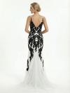 Black and White Mermaid Spaghetti Straps Maxi Long Tulle And Lace Wedding Dresses