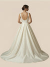 A-Line Spaghetti Straps V-Neck Maxi Long Satin Wedding Dresses Gowns Online