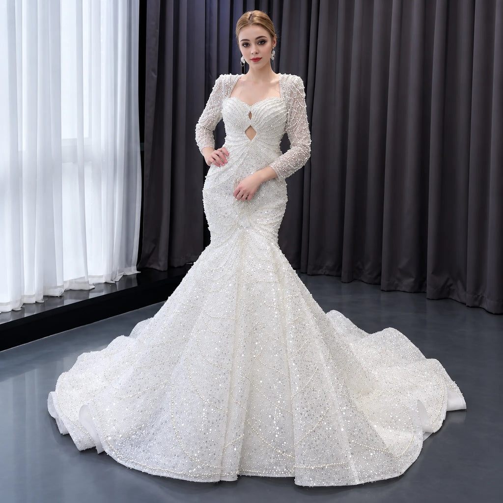 ChicSew Luxurious Beaded Tulle Mermaid Wedding Dress