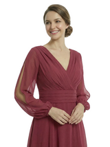 Chicsew Modern V-Neck Split Long Sleeves Mother Of The Groom Gown Chiffon Maxi Dress