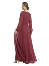 Chicsew Modern V-Neck Split Long Sleeves Mother Of The Groom Gown Chiffon Maxi Dress