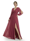 Chicsew Modern V-Neck Split Long Sleeves Mother Of The Groom Gown Chiffon Maxi Dress