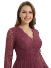 Chicsew Lace V-Neck Long Sleeves Mother Of The Bride Gown Floor-Length Tulle Party Dress