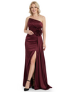 Chicsew Unique Strapless Side Slit Ruched Silky Satin Mother Of The Groom Dress